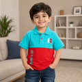 Block Surf Polo Shirt - Sailboat Badge, Vertical Surf Text - K-77