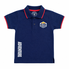 Adventure Badge Polo Shirt - Contrast Red Tipping, Vertical Text - K-61