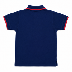 Adventure Badge Polo Shirt - Contrast Red Tipping, Vertical Text - K-61