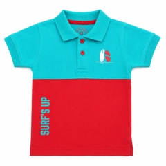 Block Surf Polo Shirt - Sailboat Badge, Vertical Surf Text - K-62