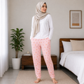 Blush Pink Cute Fox Print Lounge Pajama - Elastic Waist - U-1