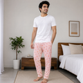 Blush Pink Cute Fox Print Lounge Pajama - Elastic Waist - U-1