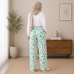 Christmas Tree Print Lounge Pajama - Elastic Waist with Drawstring - U-3