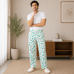 Christmas Tree Print Lounge Pajama - Elastic Waist with Drawstring - U-3