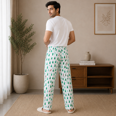 Christmas Tree Print Lounge Pajama - Elastic Waist with Drawstring - U-3