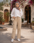 Beige 3-Quarter Cargo Capri Pants - Drawstring Waist, Multi Pocket - U-5