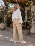 Beige 3-Quarter Cargo Capri Pants - Drawstring Waist, Multi Pocket - U-5