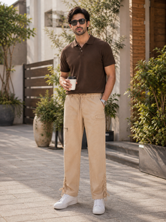 Beige 3-Quarter Cargo Capri Pants - Drawstring Waist, Multi Pocket - U-5