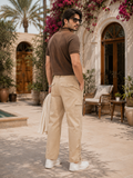 Beige 3-Quarter Cargo Capri Pants - Drawstring Waist, Multi Pocket - U-5