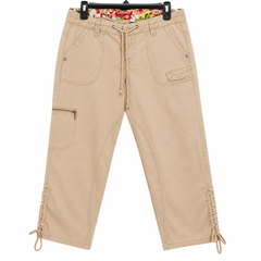 Beige 3-Quarter Cargo Capri Pants - Drawstring Waist, Multi Pocket - U-5