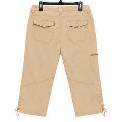 Beige 3-Quarter Cargo Capri Pants - Drawstring Waist, Multi Pocket - U-5