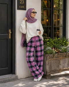 Check Print Lounge Pajama - Elastic Waist with Drawstring - U-8