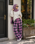 Check Print Lounge Pajama - Elastic Waist with Drawstring - U-8