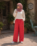 Bow Print Lounge Pajama - Elastic Waist, Relaxed Fit - U-11