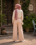 Striped Wide Leg Pajama - Elastic Waist with Drawstring - U-12