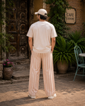 Striped Wide Leg Pajama - Elastic Waist with Drawstring - U-12