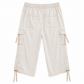 Utility Cargo 3-Quarter Capri Pants - Elastic Waist, Side Pockets - U-16