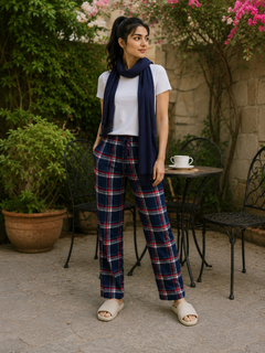 Classic Check Plaid Lounge Pajama - Elastic Waist, Drawstring - U-18