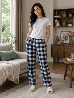 Classic Check Plaid Lounge Pajama - Elastic Waist, Drawstring - U-19