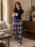 Classic Check Plaid Lounge Pajama - Elastic Waist, Drawstring - U-20