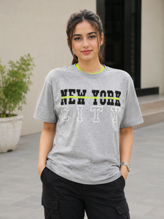 Short Sleeves Round Neck With New York City Graphic T-Shirt - Typography Print - U-44