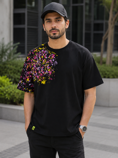 Short Sleeves Round Neck With Splash Graphic T-Shirt - Asymmetric Paint Print - U-45