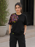 Short Sleeves Round Neck With Splash Graphic T-Shirt - Asymmetric Paint Print - U-45