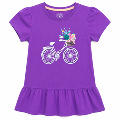 Flower Bicycle Ruffle Hem Dress - 3D Floral Applique - K-84