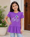 Flower Bicycle Ruffle Hem Dress - 3D Floral Applique - K-84