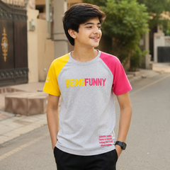 Short Sleeves Round Neck With Puffy Print Raglan T-Shirt - K-86