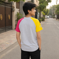 Short Sleeves Round Neck With Puffy Print Raglan T-Shirt - K-86