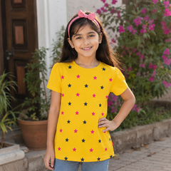 Short Sleeves Round Neck With Mustard Star All Over Puff Sleeve T-Shirt - K-89