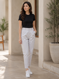 Smart Chino Straight Pants - Belt Loops, Pleats, Side Pockets - W-111