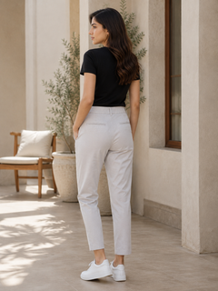 Smart Chino Straight Pants - Belt Loops, Pleats, Side Pockets - W-111