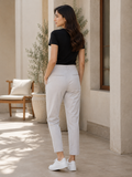 Smart Chino Straight Pants - Belt Loops, Pleats, Side Pockets - W-111
