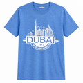 Men's Sky Blue Cotton T-Shirt with Dubai Skyline Print - U-46