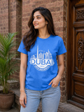Men's Sky Blue Cotton T-Shirt with Dubai Skyline Print - U-46