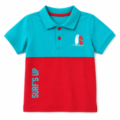 Red Surf's Up Color Block Polo T-Shirt - K-119