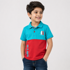 Red Surf's Up Color Block Polo T-Shirt - K-119