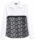 White Cotton Shirt with Black Lace Front Panel - W-113