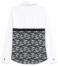 White Cotton Shirt with Black Lace Front Panel - W-113