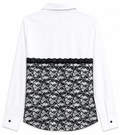 White Cotton Shirt with Black Lace Front Panel - W-113