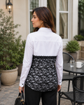 White Cotton Shirt with Black Lace Front Panel - W-113