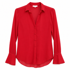 Stylish Red Chiffon Shirt with Flare Sleeves - W-114