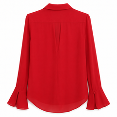 Stylish Red Chiffon Shirt with Flare Sleeves - W-114