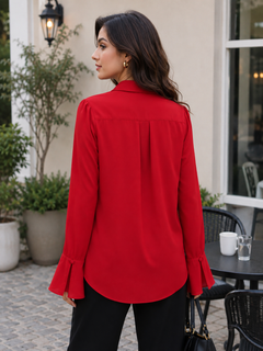 Stylish Red Chiffon Shirt with Flare Sleeves - W-114