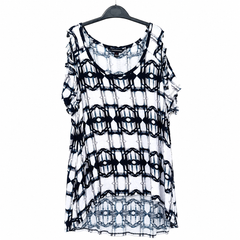 Women's White Black Geometric Cold Shoulder Top - W-64