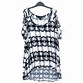 Women's White Black Geometric Cold Shoulder Top - W-64