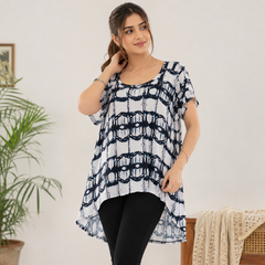 Women's White Black Geometric Cold Shoulder Top - W-64