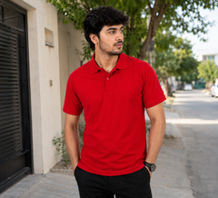 Short Sleeves Plain Red Polo Shirt - M-131